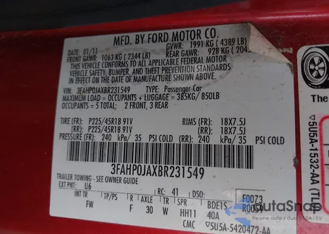 2011 Ford Fusion Sel from USA, damaged, VIN 3FAHP0JAXBR231549